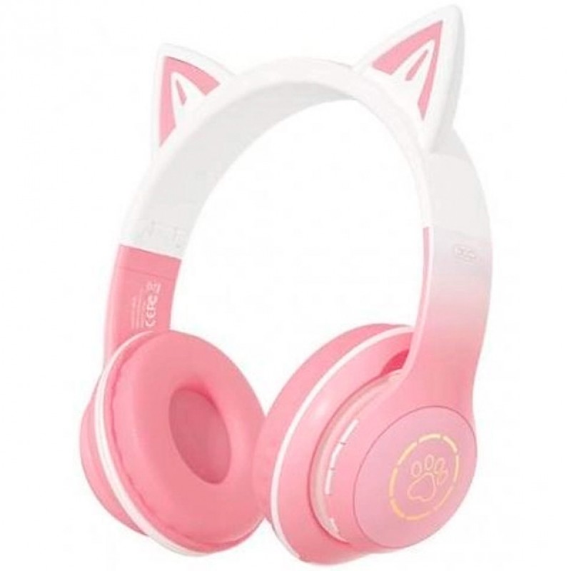 Навушники Bluetooth XO BE38 Cats Ear Colourful Lights Headband Bluetooth 5.3 RGB-підсвічування для мобільних пристроїв котячі вушка Рожевий