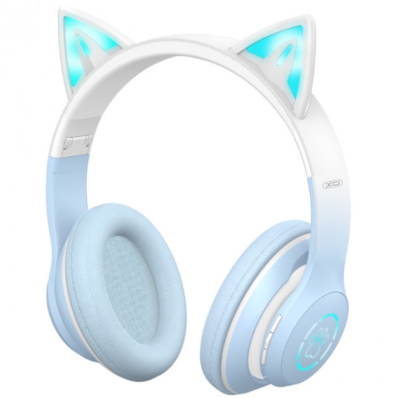 Навушники Bluetooth XO BE38 Cats Ear Colourful Lights Headband Bluetooth 5.3 RGB-підсвічування для мобільних пристроїв котячі вушка Блакитний