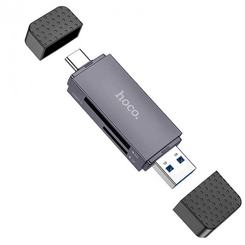 Картридер HOCO HB45 Spirit 2в1 USB/Type-C 3.0 - SD+TF3.0 для телефонів, камер, відеореєстраторів Сірий