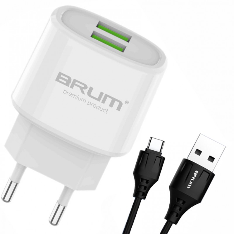 Зарядне мережеве BRUM BM-S007t (2USB 2.1A) Type-C