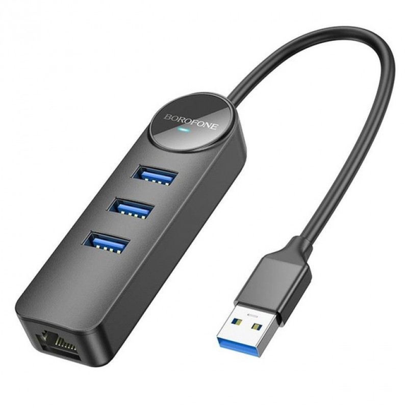 HUB BOROFONE DH6 (USB to USB3.0*3+RJ45) (0.2M) Чорний